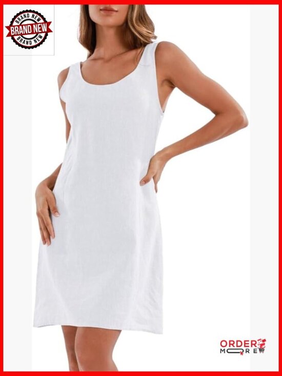 Dresses & Skirts - Linen Sleeveless Shift Tank Dress Summer Casual Mini Midi